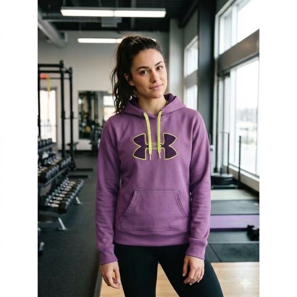 Under Armour Women XL UA Storm Purple Lime Green Hoodie Fleece Sweatshirt
